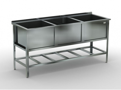 Ванна моечная Кобор ВМСБ319870, 70х98х87см с 3 сварными гнездами и каркасом из оцин.стали