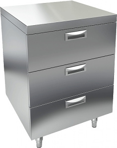Модуль барный Hicold НБМТ 3-6/6 закрытый с тремя ящиками, 600х600х850мм